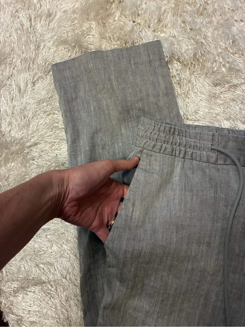 ALFANI Gray Linen-Blend Pants/Trousers Lightweight Drawstring